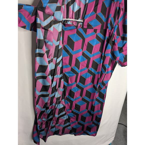 HOUSE OF HARLOW 1960 Satin Wrap 52" Long Maxi Dress Bold Geometric Print Retro - Picture 9 of 11